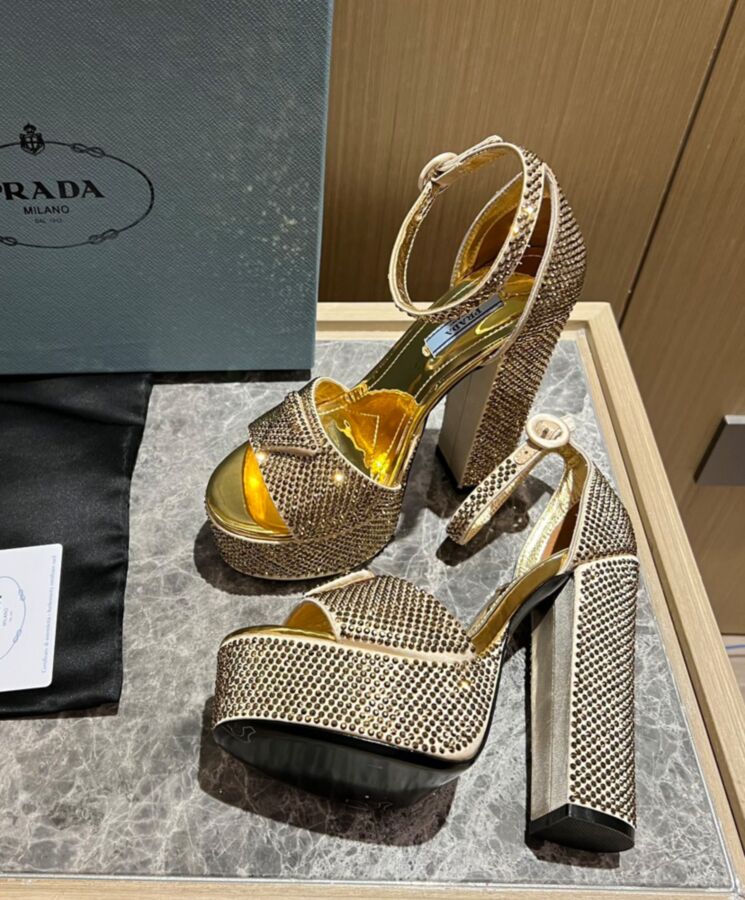 Prada Womens Satin Platform Sandals With Crystals 1XP53B-9