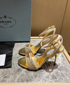 Prada Womens Satin Sandals With Crystals 1X022N Yellow-3