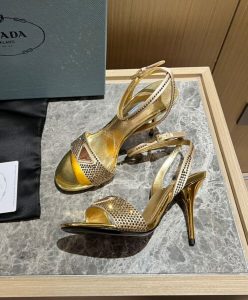 Prada Womens Satin Sandals With Crystals 1X022N Yellow-4