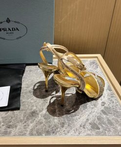 Prada Womens Satin Sandals With Crystals 1X022N Yellow-5
