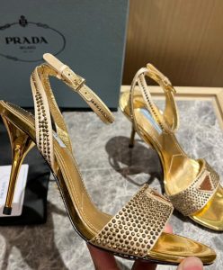 Prada Womens Satin Sandals With Crystals 1X022N Yellow-6