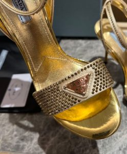 Prada Womens Satin Sandals With Crystals 1X022N Yellow-7