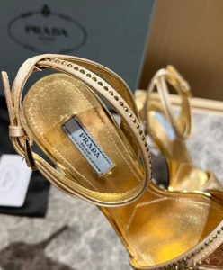 Prada Womens Satin Sandals With Crystals 1X022N Yellow-8