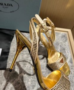 Prada Womens Satin Sandals With Crystals 1X022N Yellow-9