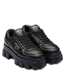 Prada Womens Soft Padded Nappa Leather Lace-up Shoes Black-1