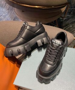 Prada Womens Soft Padded Nappa Leather Lace-up Shoes Black-10