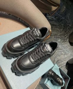 Prada Womens Soft Padded Nappa Leather Lace-up Shoes Black-4