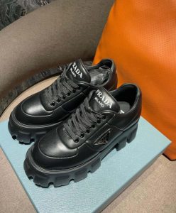 Prada Womens Soft Padded Nappa Leather Lace-up Shoes Black-5