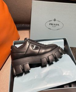 Prada Womens Soft Padded Nappa Leather Lace-up Shoes Black-9
