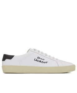 Saint Laurent Unisex Court Classic Sl06 Embroidered Sneakers In Leather White-1