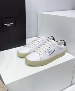 Saint Laurent Unisex Court Classic Sl06 Embroidered Sneakers In Leather White-2