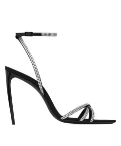 Saint Laurent Womens AVA Crystal Crepe Satin Sandals Black-1