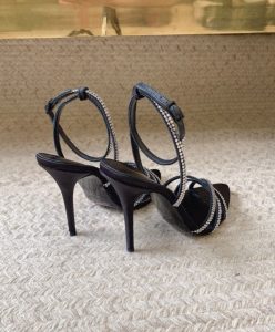 Saint Laurent Womens AVA Crystal Crepe Satin Sandals Black-4