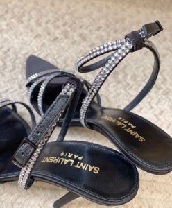 Saint Laurent Womens AVA Crystal Crepe Satin Sandals Black-5