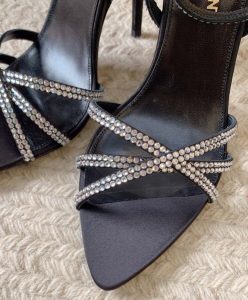 Saint Laurent Womens AVA Crystal Crepe Satin Sandals Black-6