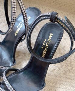 Saint Laurent Womens AVA Crystal Crepe Satin Sandals Black-7