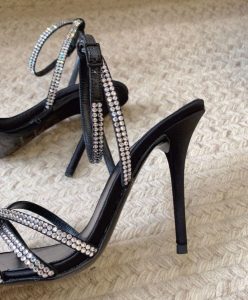 Saint Laurent Womens AVA Crystal Crepe Satin Sandals Black-8
