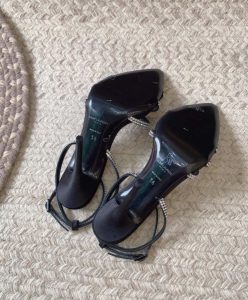 Saint Laurent Womens AVA Crystal Crepe Satin Sandals Black-9