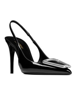 Saint Laurent Womens Avenue Slingback Pumps In Patent Leather Black-1