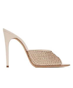 Saint Laurent Womens Blonde Mules In Rhinestones Mesh-1