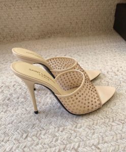 Saint Laurent Womens Blonde Mules In Rhinestones Mesh-4
