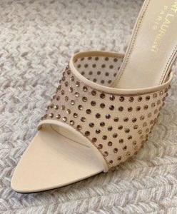 Saint Laurent Womens Blonde Mules In Rhinestones Mesh-6