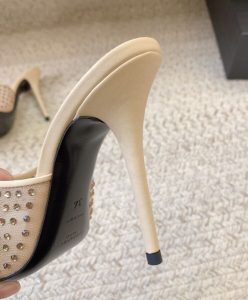 Saint Laurent Womens Blonde Mules In Rhinestones Mesh-7