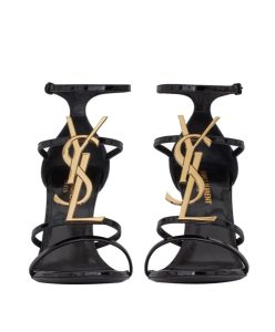 Saint Laurent Womens Cassandra Sandals In Patent Leather Black-1