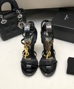 Saint Laurent Womens Cassandra Sandals In Patent Leather Black-2