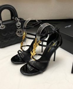 Saint Laurent Womens Cassandra Sandals In Patent Leather Black-3