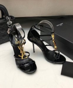 Saint Laurent Womens Cassandra Sandals In Patent Leather Black-4