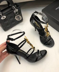 Saint Laurent Womens Cassandra Sandals In Patent Leather Black-5