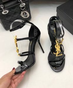 Saint Laurent Womens Cassandra Sandals In Patent Leather Black-6