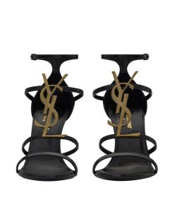 Saint Laurent Womens Cassandra Sandals In Smooth Leather Black-1