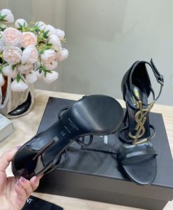 Saint Laurent Womens Cassandra Sandals In Smooth Leather Black-10