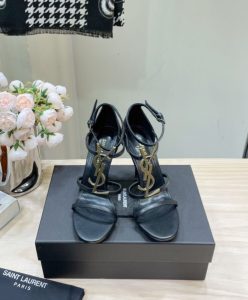 Saint Laurent Womens Cassandra Sandals In Smooth Leather Black-2