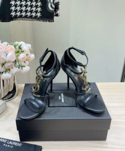 Saint Laurent Womens Cassandra Sandals In Smooth Leather Black-3