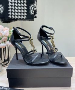 Saint Laurent Womens Cassandra Sandals In Smooth Leather Black-5