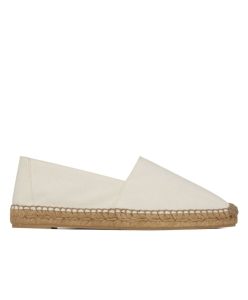 Saint Laurent Womens Cassandre Embroidered Espadrilles In Denim Cream-1