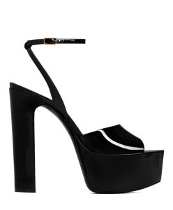 Saint Laurent Womens Jodie Platform Sandals In Patent Leather Black-1