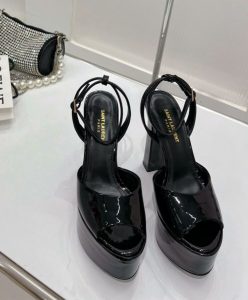 Saint Laurent Womens Jodie Platform Sandals In Patent Leather Black-2