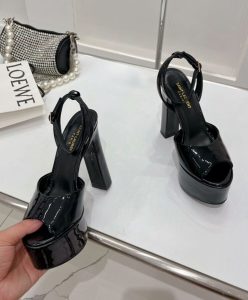 Saint Laurent Womens Jodie Platform Sandals In Patent Leather Black-4