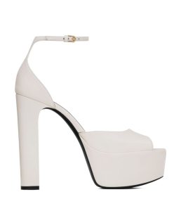 Saint Laurent Womens Jodie Platform Sandals In Smooth Leather Cream-1