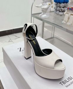 Saint Laurent Womens Jodie Platform Sandals In Smooth Leather Cream-4