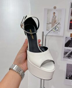 Saint Laurent Womens Jodie Platform Sandals In Smooth Leather Cream-5