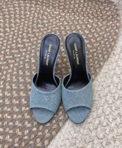 Saint Laurent Womens La 16 Mules In Cassandre Denim Dark Blue-2