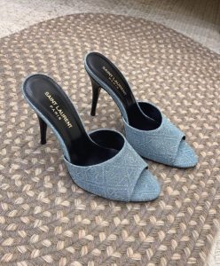 Saint Laurent Womens La 16 Mules In Cassandre Denim Dark Blue-3