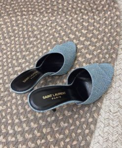 Saint Laurent Womens La 16 Mules In Cassandre Denim Dark Blue-4
