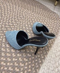 Saint Laurent Womens La 16 Mules In Cassandre Denim Dark Blue-5