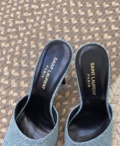 Saint Laurent Womens La 16 Mules In Cassandre Denim Dark Blue-8